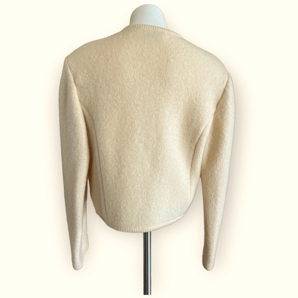 BRANDON Vintage Pure Virgin Wool Cropped Floral Embroidered Cardigan Size M - Picture 7 of 10